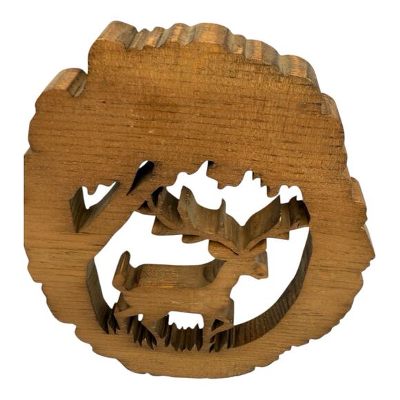 Wood Hand Carved Deer Buck Wall Plaque Art Hanging Vtg Hunting Rustic Cabin EUC - Picture 5 of 6